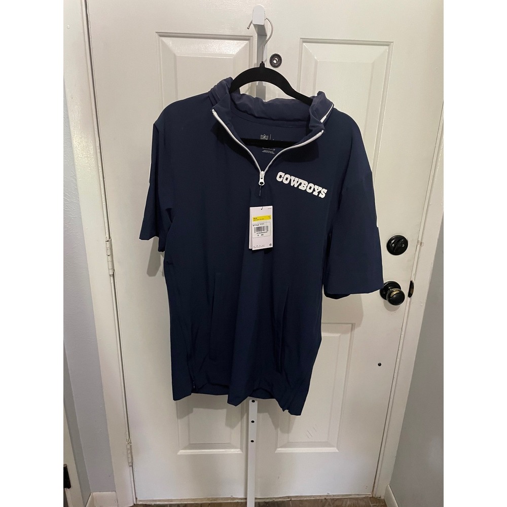 Nike Dallas Cowboys Mens Small Navy Blue Short Sleeve Quarter Zip Hoodie NFL NEW